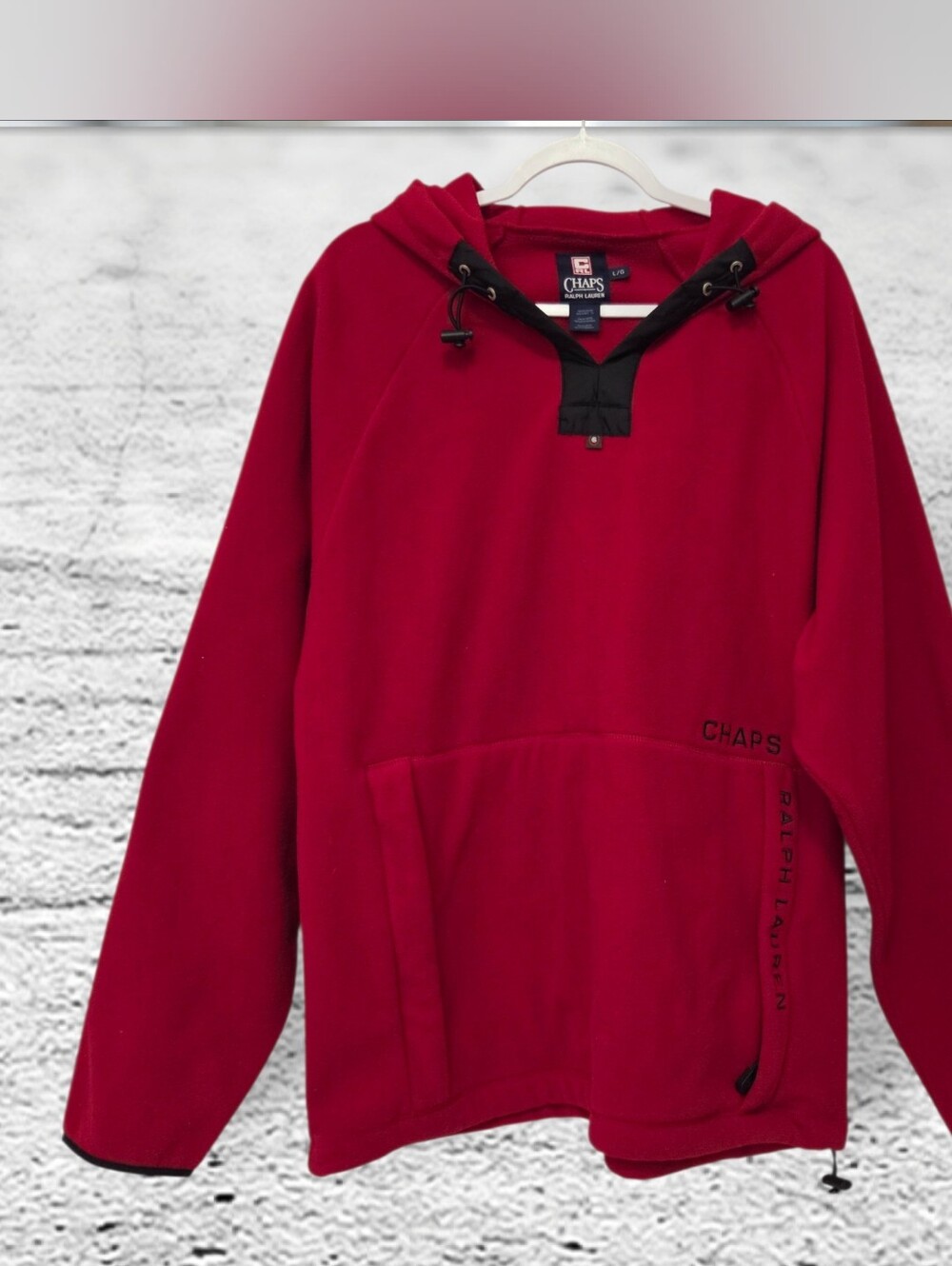Chaps Ralph Lauren  Red Crewneck Fleece Pullover Hoodie  100%Polyester